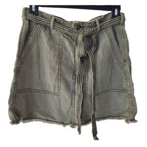 American Eagle Frayed Hem Mini Skirt Size 6 Tie Belt Pockets